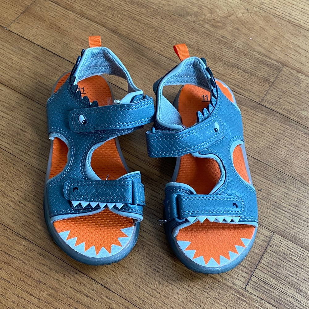 NWOT! Carter's Blue and Orange Little Boy 11 Shark Sandals w/ adjustable straps